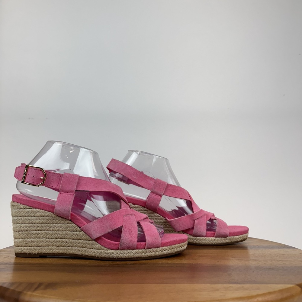 New Womens Cole Haan Crystal Espadrille Pink Nubuck Wedge Sandals Size 8 B NWOB